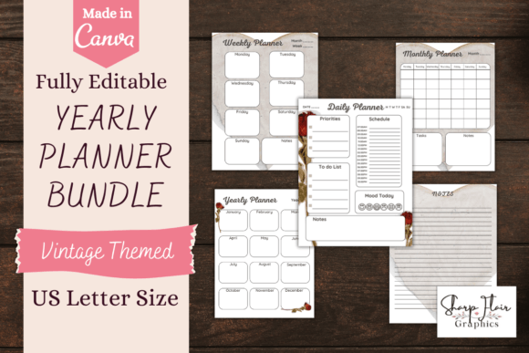 Download VintageThemed Canva Yearly Planner - Yearly planner Collection