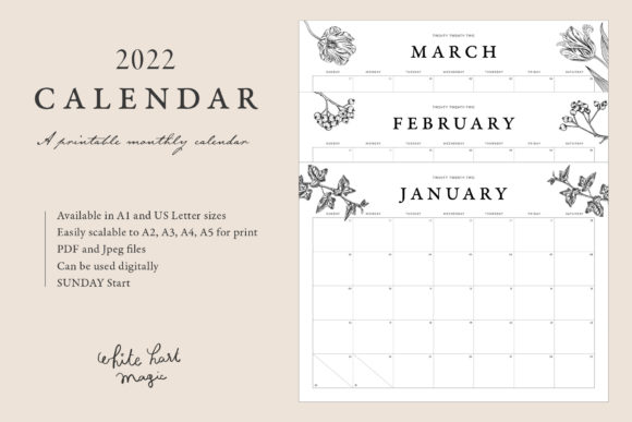 Download 2022 Calendar Printable - Botanical - Premium Resources