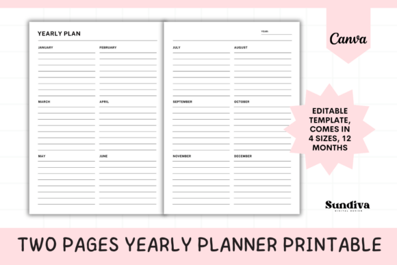 Download Two Page Yearly Planner Editable Canva - Yearly planner Collection